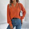 Women's Fashion Casual Loose V Neck Hollow Solid Color Long Sleeve Sweater Pullover Top