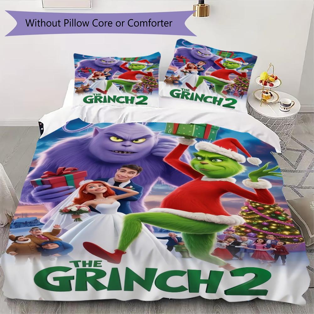 Merry Grinchmas Holiday Joy Threepiece Set Without Core 1 Duvet Cover 2 Pillowcase Without Core Duvet Cover And Pillowcase