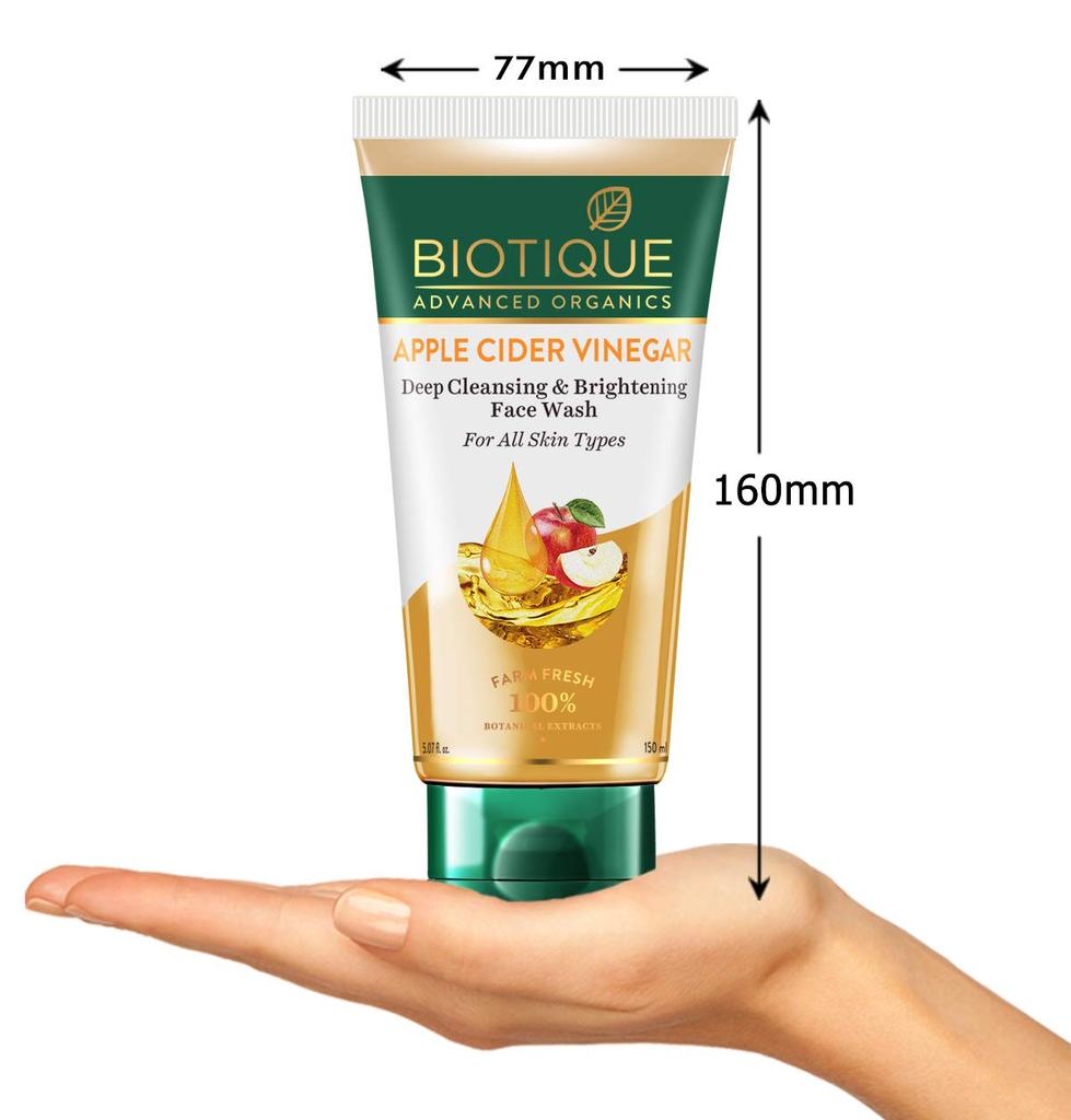 Biotique Apple Cider Vinegar Face Wash 150ml | Deep Cleansing & Exfoliation | 100% Botanical Extracts for Fresh Skin