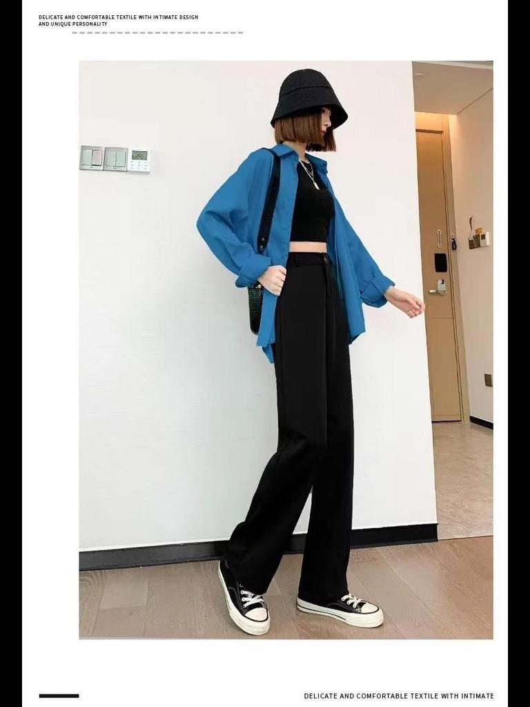 2024 Frühling Damen High-End schwarze Anzughose mit weitem Bein, hohe Taille, bodenlang, lässiger Fall