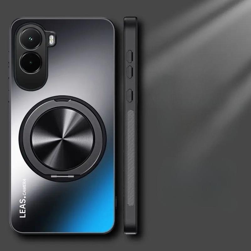 AG Matte Magnetic Case for POCO M7 4G 360° Rotating Ring Holder Wireless Charging Hard Cover for Xiaomi POCO M7 4G