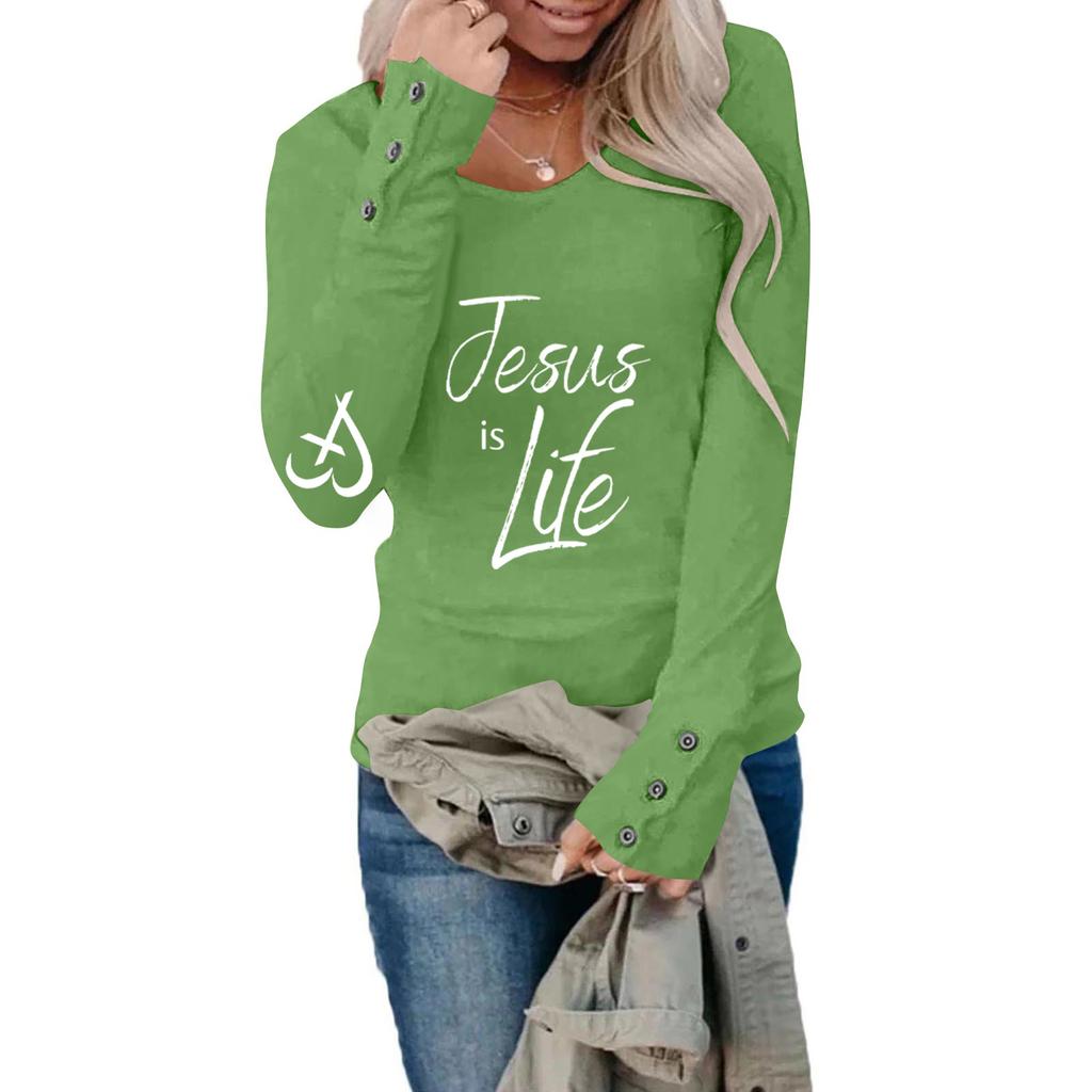 Tshirts For Women Long Sleeve,Round Sleeve Vertical Cross Casual Graphic Shirt,