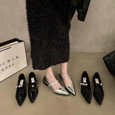 Scarpe Mary Jane Comode Leggere Scarpe con Tacco Spesso Scarpe da Donna in Pelle Moda Classica Sandali Argento a Punta Basso Tacco