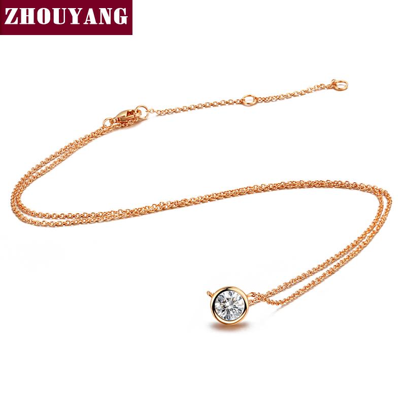 

ZHOUYANG Necklace For Women Simple Style Cubic Zirconia Pendant Necklace Rose Gold Color Fashion Jewelry Brithday Gift ZYN388