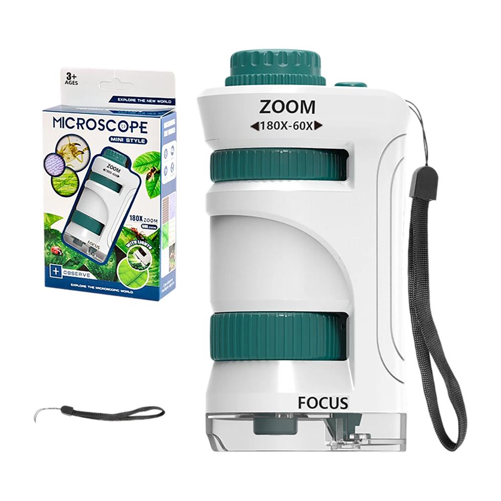 Tragbares Handmikroskop, 60X-180X Einstellbare Vergrößerung Pädagogisches Wissenschaftsspielzeug für Kinder, Taschenmikroskop