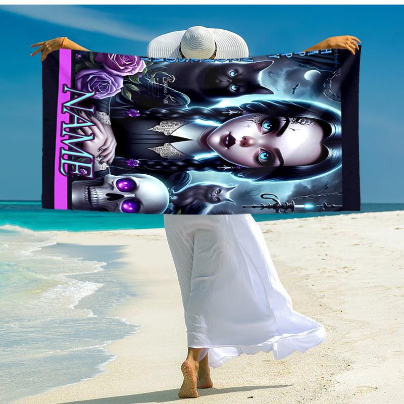 Personalized customized proof beach towel with Wednesday Addams pattern - soft, absorbent,quick-drying,perfect swimming,camping&bathing