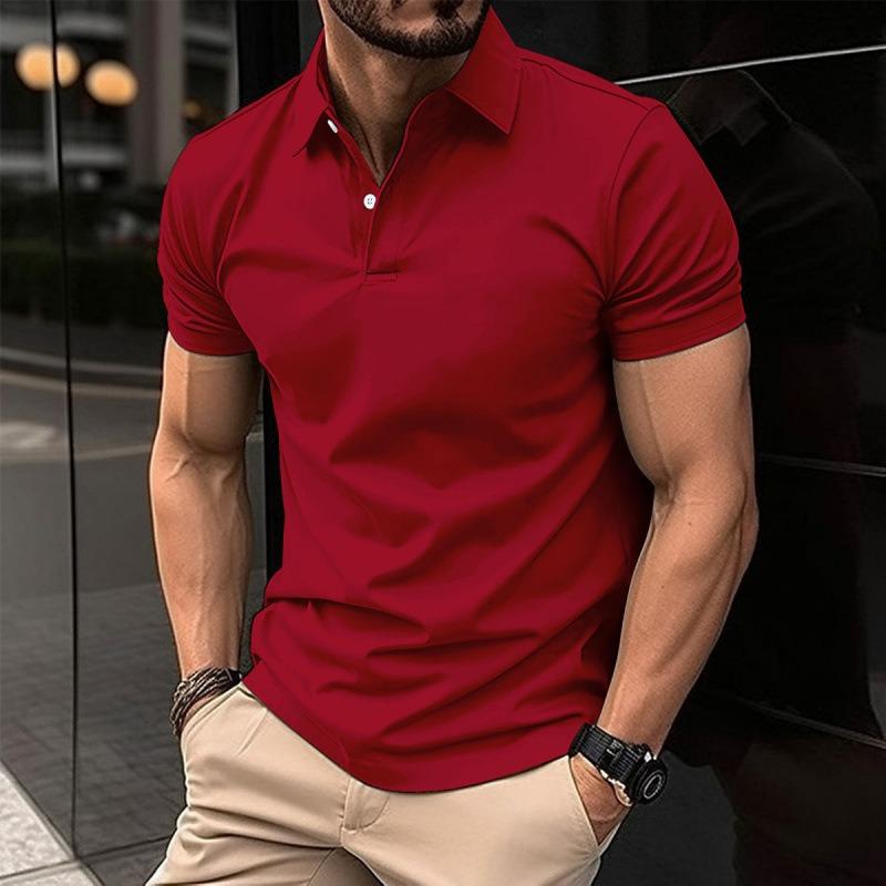 Short Sleeve POLO Shirt Button Solid Color Men's Sweatshirt