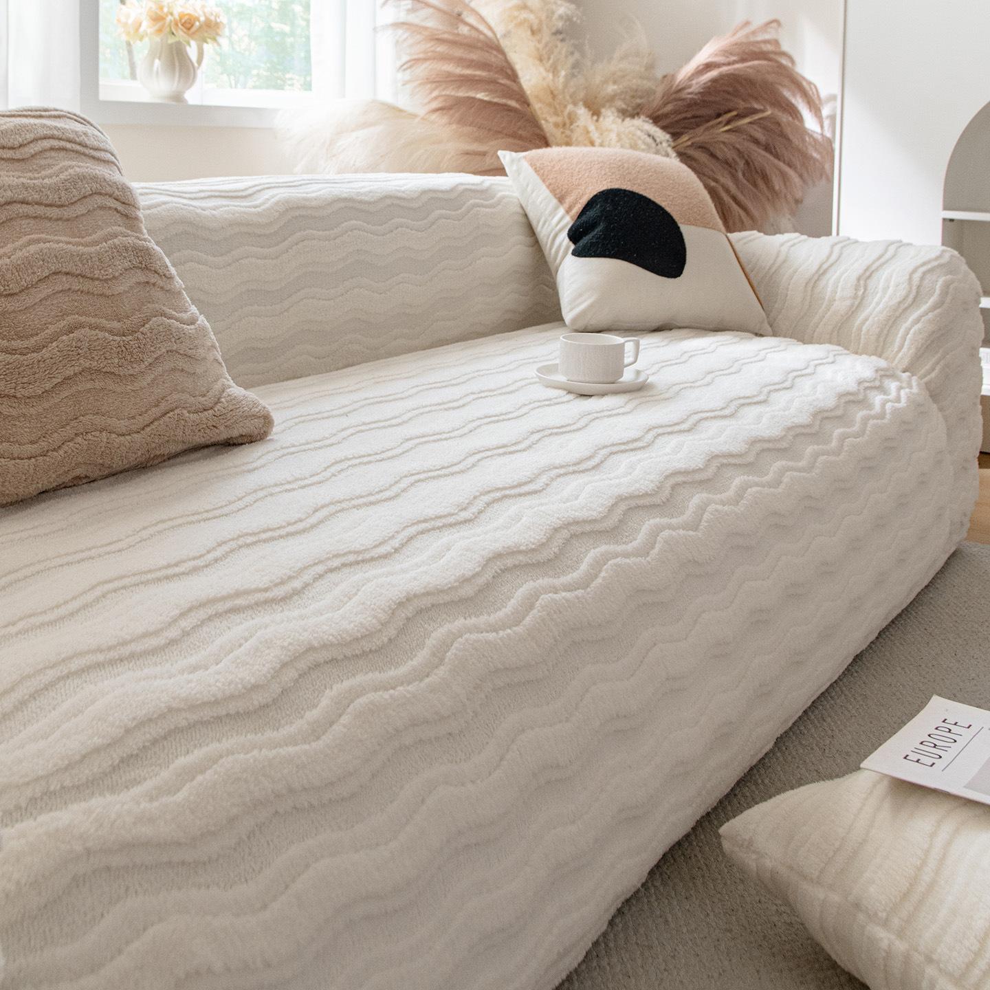 

Thick Plush Sofa Cover Cream Style Winter New Full Coverage Sofa Cover Universal Durable Cat-Scratch Resistant Protection Fabric Single-Seater грязно-белый