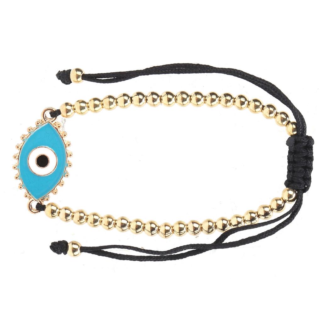 Beaded Bracelet Bohemian Turkish Eye String Bracelet with Golden Beads for Men Women Children CouplesBlue