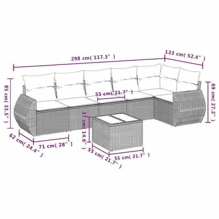 VidaXL Salon de Jardin avec Coussins 7 pcs, Canapés de Terrasse, Ensemble de Meubles de Patio, Mobilier d'Extérieur, Gris 3221401
