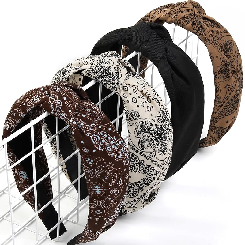 Knotted Fashion Hairbands and Hair Hoops: Non-Slip Top Knot Headbands with Leopard Print for Women and Girls - 4PCS Beige Brown Hair Accessories Set