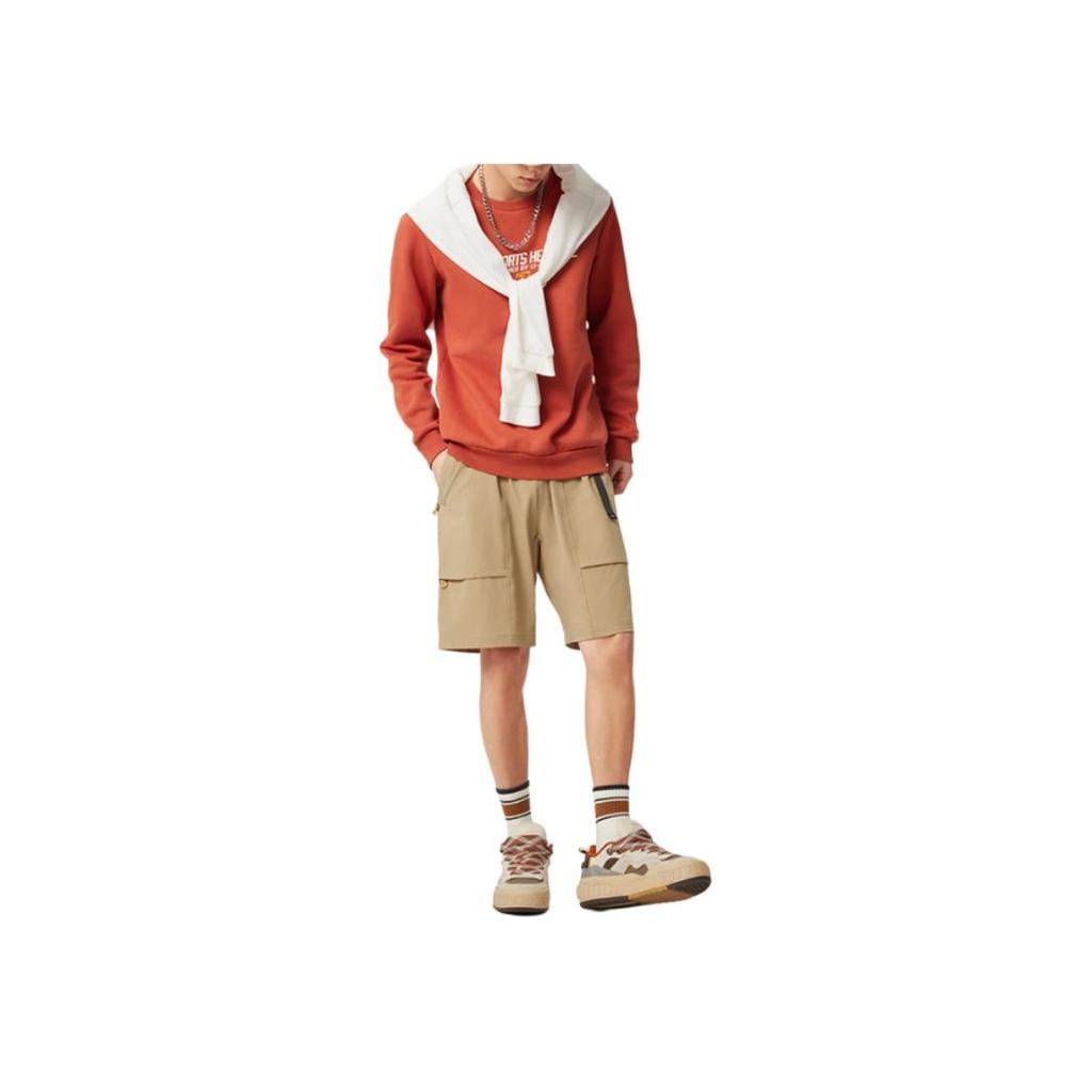 Li Ning Sports Lifestyle Series Solid Color Mid Waist Breathable Versatile Straight Leg Sports Shorts Men shorts Brown Khaki AKSV421-6
