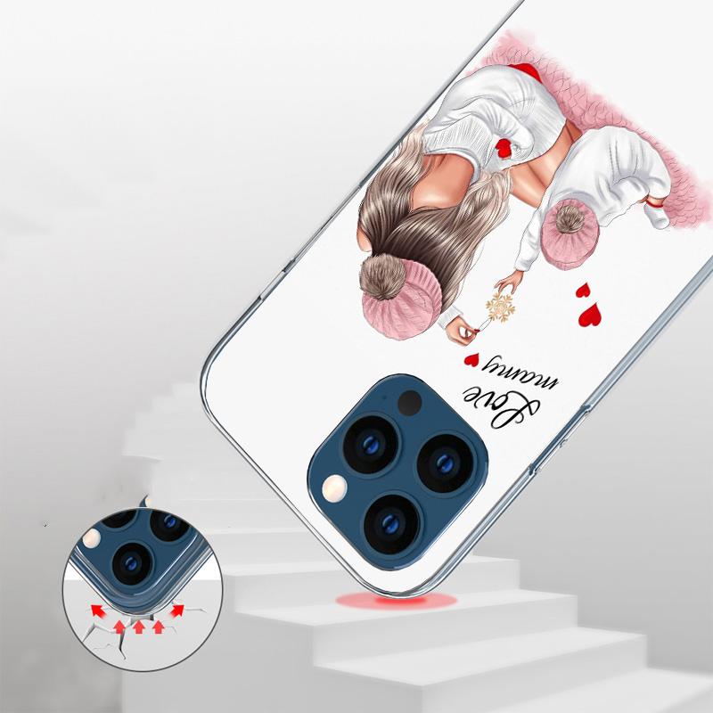 Mom Baby Girls Phone Case For iPhone 17 Air 16 Pro Max 16E 15 + 14 Plus 11 12 13 Mini 7 8 SE Gift Print Cover Fundas 17 Air 16 P