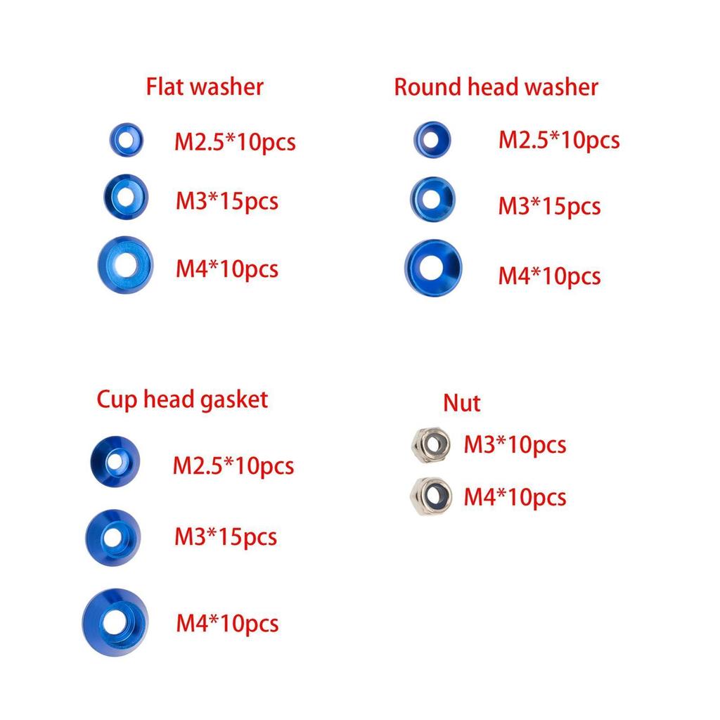M2.5 M3 M4 Aluminum Alloy Washers for Countersunk Round Head Screw Gasket Blue Color For 1/10 1/8 RC Car Accessories