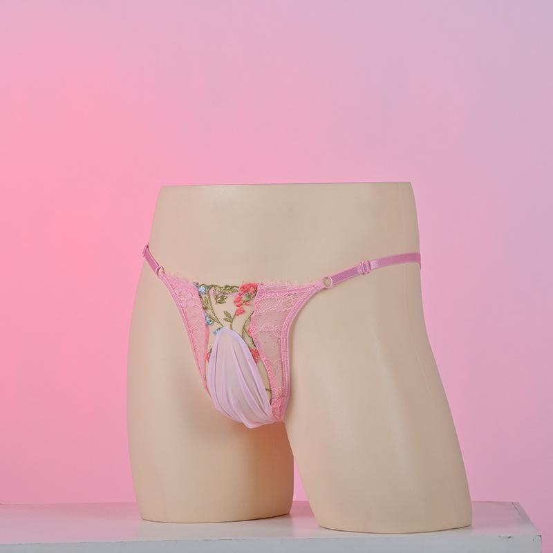 Krajka Výšivka Sissy Spodní prádlo Kalhotky Pánské Nízký pas Nastavitelné Spodní prádlo Sexy Průhledné Síťované Bikini Kalhotky Crossdress Spodní kalhotky