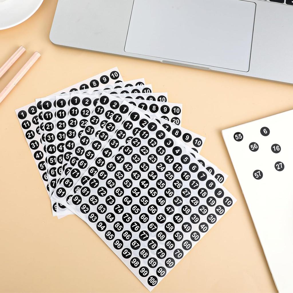 1-100 Round Number Stickers, 10 Sheets Consecutive Labels, Self-Adhesive 0.4" Small Numbered Stickers for Office, Home, Kitchen, Classroom