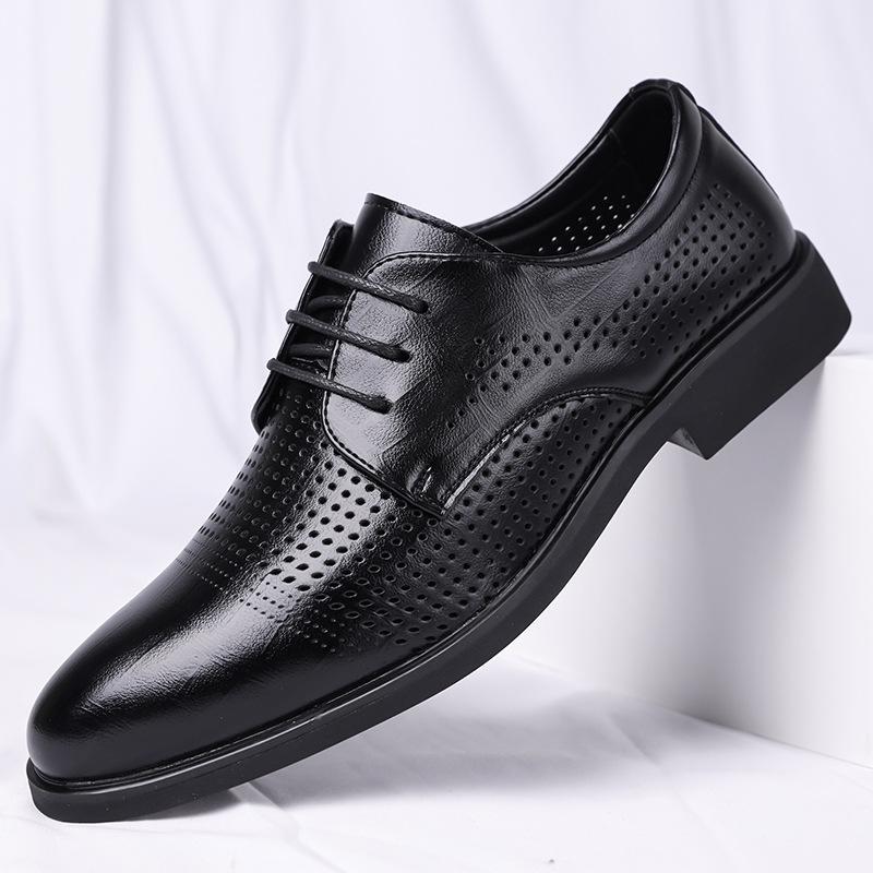 Business Dress Leather Shoes Men's Pointed Casual Breathable Hollow Men's Shoes British Wedding Groom Suit Shoes