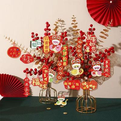 Red Hanging Pendant Tassel Greeting Cards Hanging Ornament Blessing Card Housewarming Potted Plant Decoration Chinese New Year