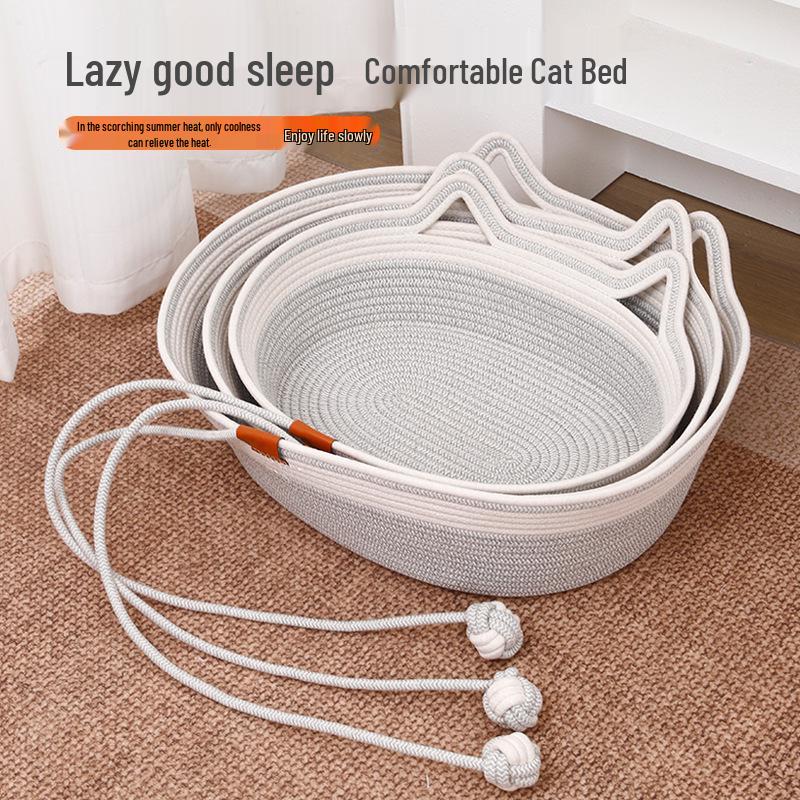 Woven Cotton Rope Cat Bed with Self-Entertainment Ball - All-Season Pet Comfort Solution