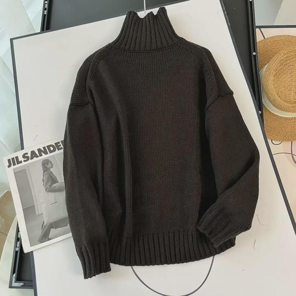 2023 Damen Dunkelbrauner Kokonform Stehkragen Pullover - Herbst/Winter Lässig Lockere Passform