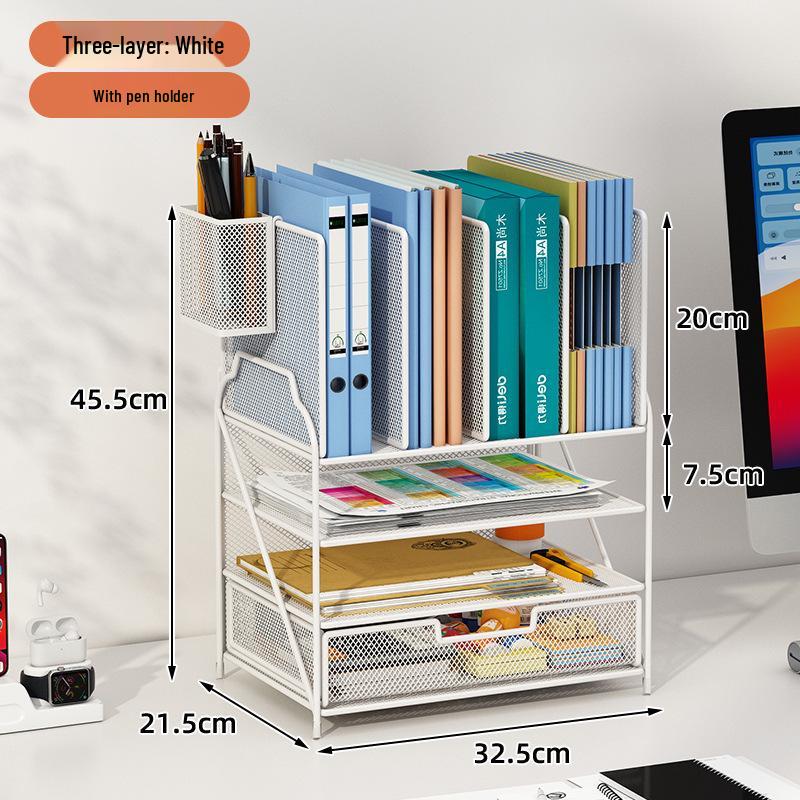 Multi-Layer Desktop Bookshelf Organizer: Large Capacity File and Paper Storage Rack