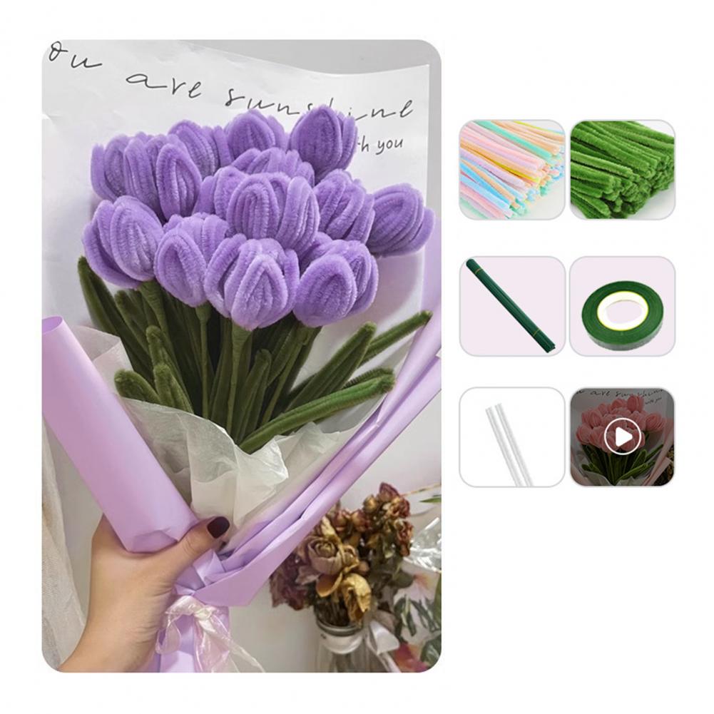 Pipe Cleaner Craft Kit Pipe Cleaner Garden Tape Set 200 Pcs Colored Pipe Cleaners Craft Kit Chenille Stems for Diy Flower Making светло-фиолетовый