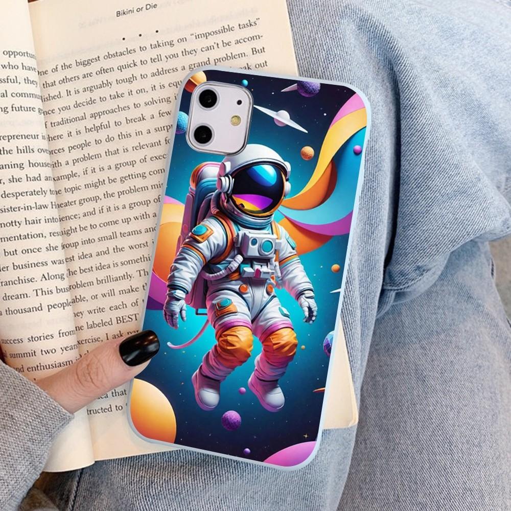 Space Astronaut Cartoon Phone Case For IPhone 14 11 12 13 Mini Pro Xs Max 8 7 6 6S Plus X XR Solid Candy Color Case
