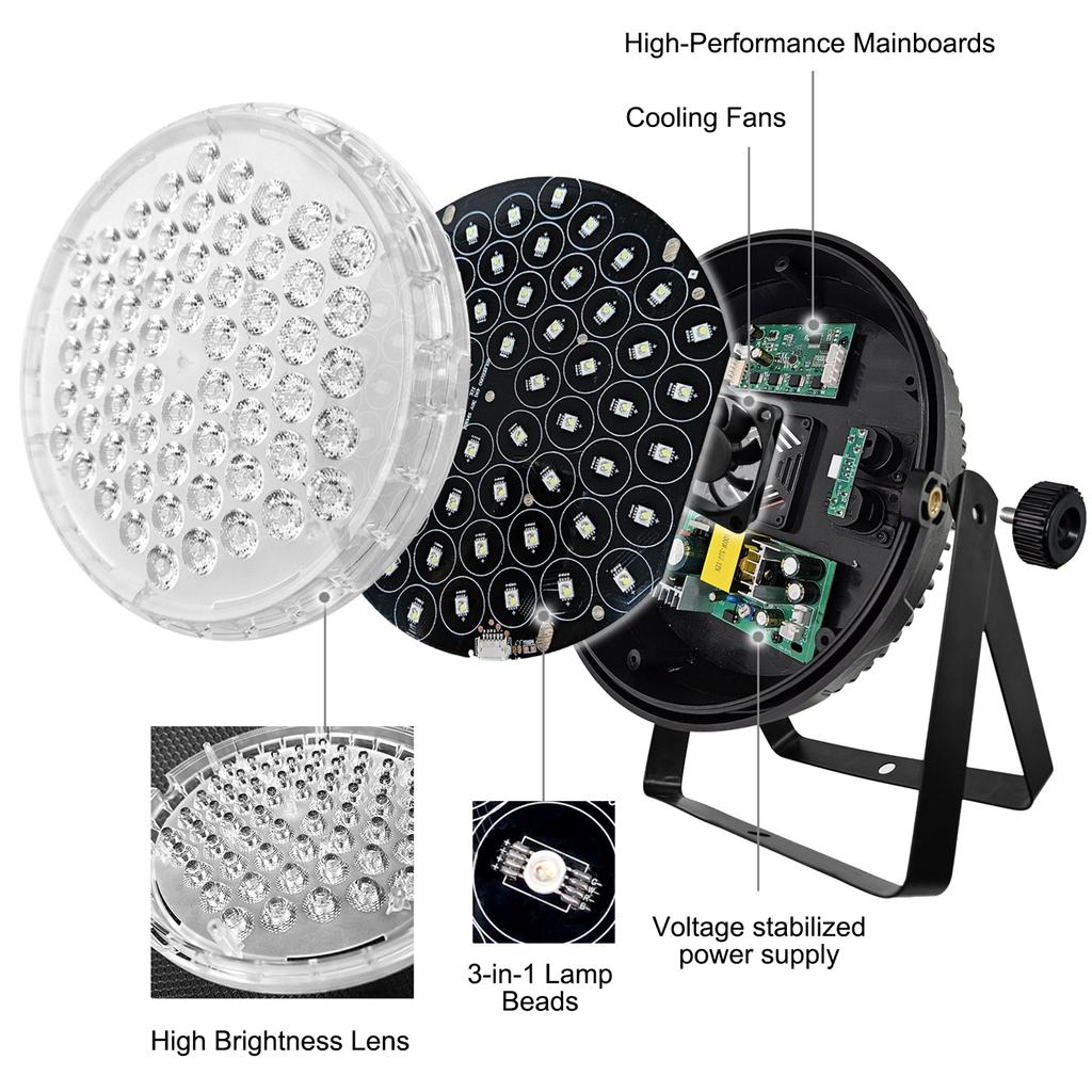 60LEDs Par Lights Stage Par Light RGB LED Lamp Sound Activated Auto Play with Remote Control for
