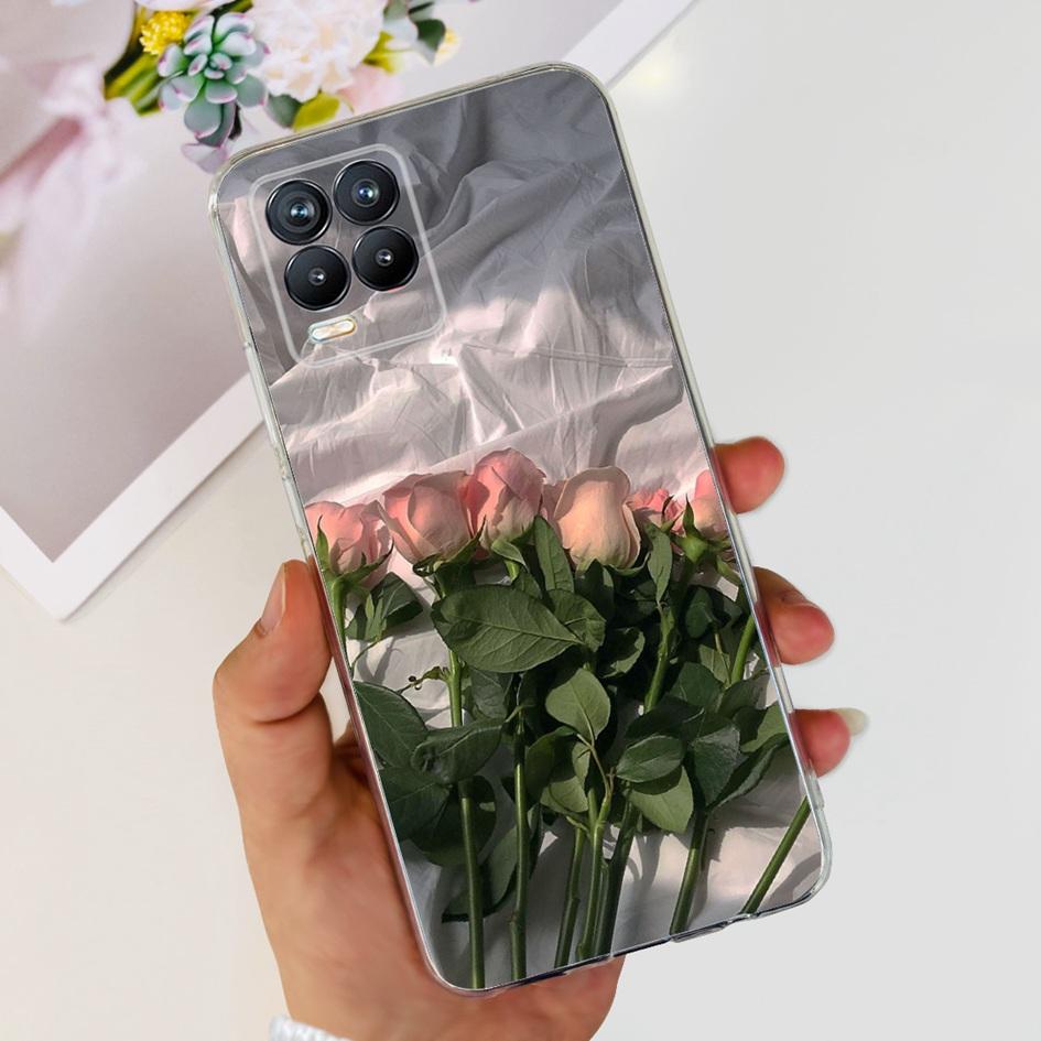 For Realme 8 Pro Case Fashion Flower Love Heart Soft Silicone Clear Cover For Realme 8 5G RMX3241 Funda on Realme8 RMX3085 Coque