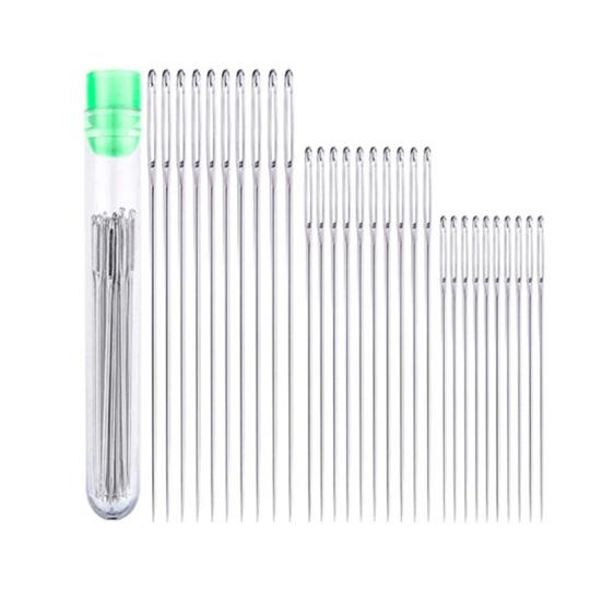 1 Set Big Eye Needles Stainless Steel Sewing Needles with Clear Storage Tube Assorted Sizes Sharp Needles for Hand