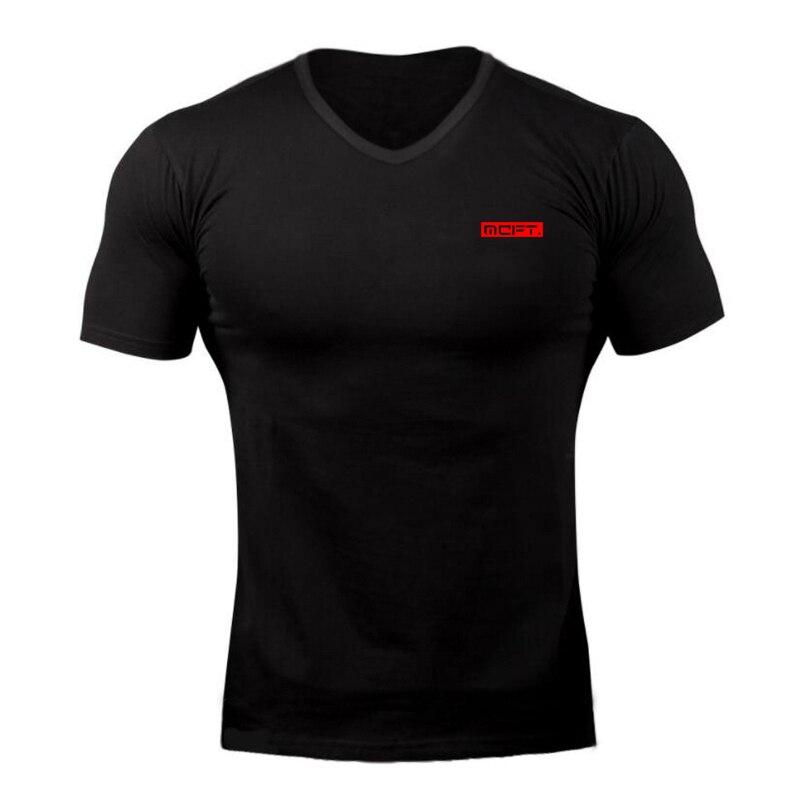Muscleguys Men’s Casual Comfortable Cotton V-neck Tee Summer Street Trend Short-sleeve Fashion All-match T Shirts Bodybuilding Gym Clothes