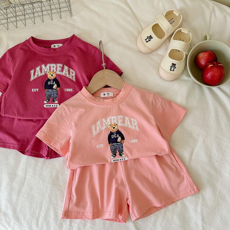 Solid Color Suit Casual Sports Clothing Summer Child T Shirt Shorts Outfits Babies Cute Short Sleeve Two Piece Sets