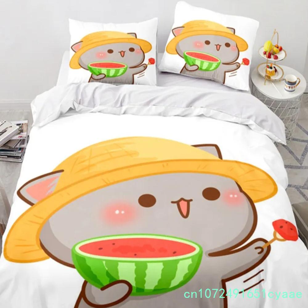 Set da letto gatto pesca cartone animato carino Ragazzi Ragazze Misura Singola Queen Copripiumino Federa Letto Bambini Adulti Moda Tessile per la casa