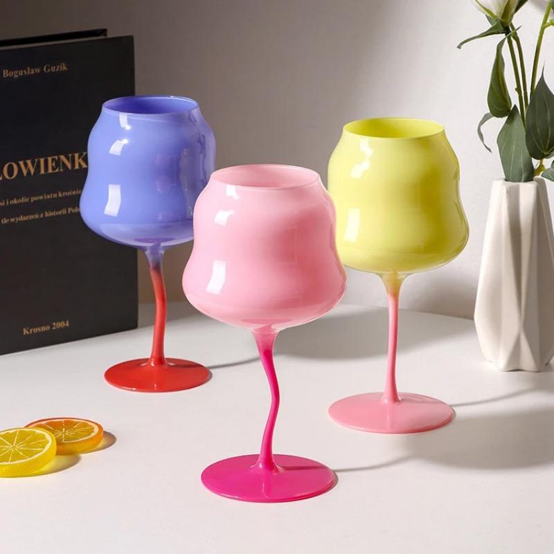 Hand Blown Creative Macaron Colored Twisted Cup Glassware Goblet Wine Glasses Goblet Red Wine Glass Cups for Home Party Use