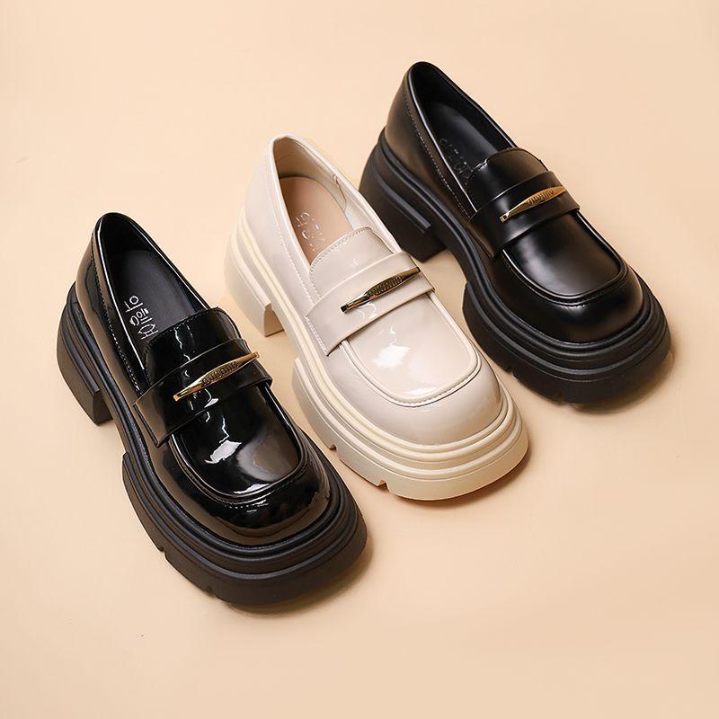 heightened platform British style small leather shoes women's 2025 new spring and autumn single shoes Japanese one-pedal platform loafers