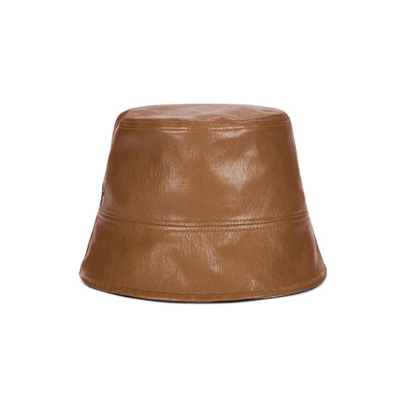 VARZAR VA Cubic Studded Vegan Leather Drop Bucket Hat Camel
