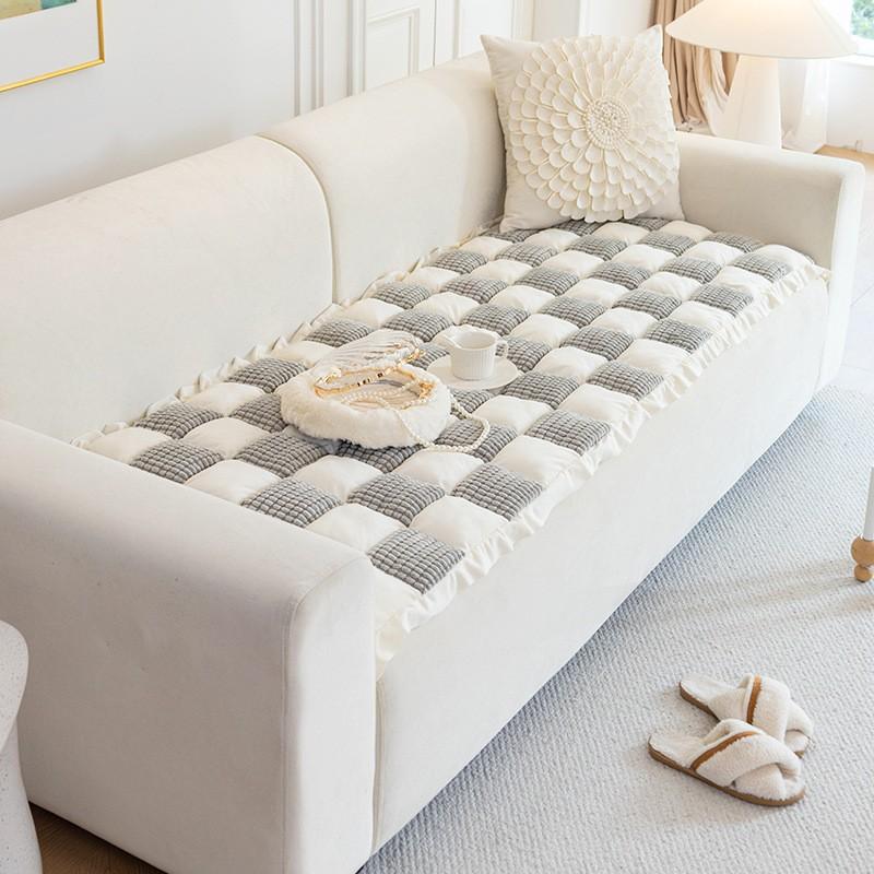 Simple Thickened Plaid Sofa Cushion Handcraft Patchwork Bun Steaming Plate Leather Sofa of Solid Wood Non-Slip Cushion Plush Window Cushion