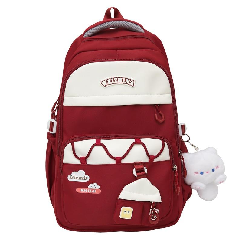 Student Schoolbag Women's Color Contrast Backpack Large Capacity Backpack with Coin Purse