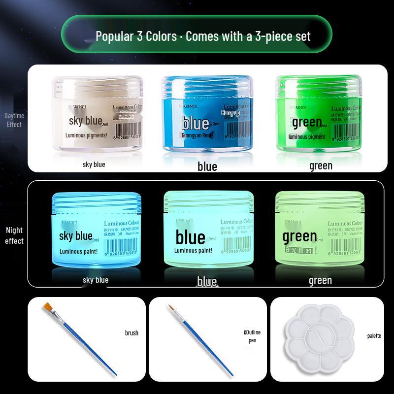 Glow-in-the-Dark Fluorescent Pigment Set for Kids - Perfect for DIY Clothes, Shoes, Plaster Dolls, and Hand-Painted Crafts!