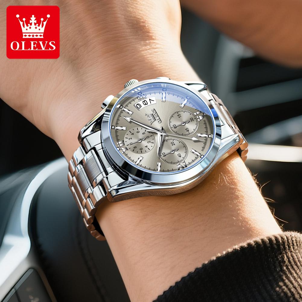 OLEVS Men Watch Multi Functional Waterproof Calendar Chronograph Luxury Brand Original Quartz Watch Men Sports Watch