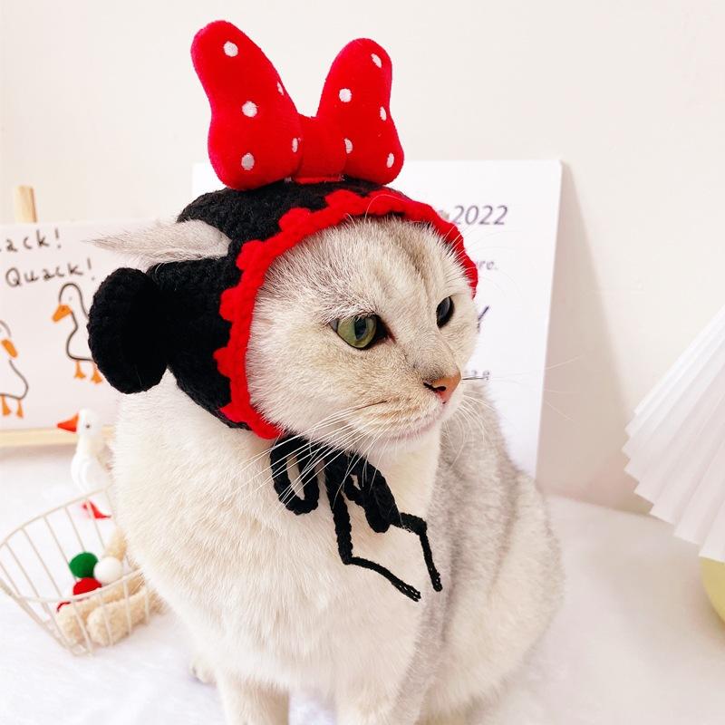 Cartoon Design Knit Cute Cat Hat Halloween Christmas Party Costume Headwear for Puppy Cat Kitten Pet Puppies