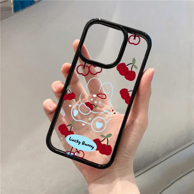 

Чехол Красная Вишня Кролик для iPhone 16 Pro Чехлы iPhone 11 12 13 14 15 Pro Max 7 8 Plus X XR XS SE Прозрачная Силиконовая Накладка For iPhone 13 Mini