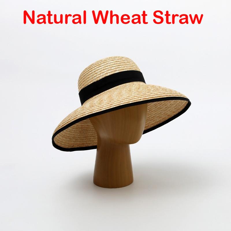 

Wide-Brimmed Black-Trimmed Straw Hats for Women Summer Vintage French Elegant Hepburn Wide-Brimmed Woven Beach Caps Casquette Adjustable