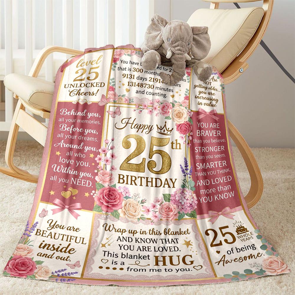 25th Birthday Celebration Flannel Blanket-Soft and Suitable for Sofas,Beds,Offices,Travel,All Seasons,Great Gift for Holidays and Birthdays.