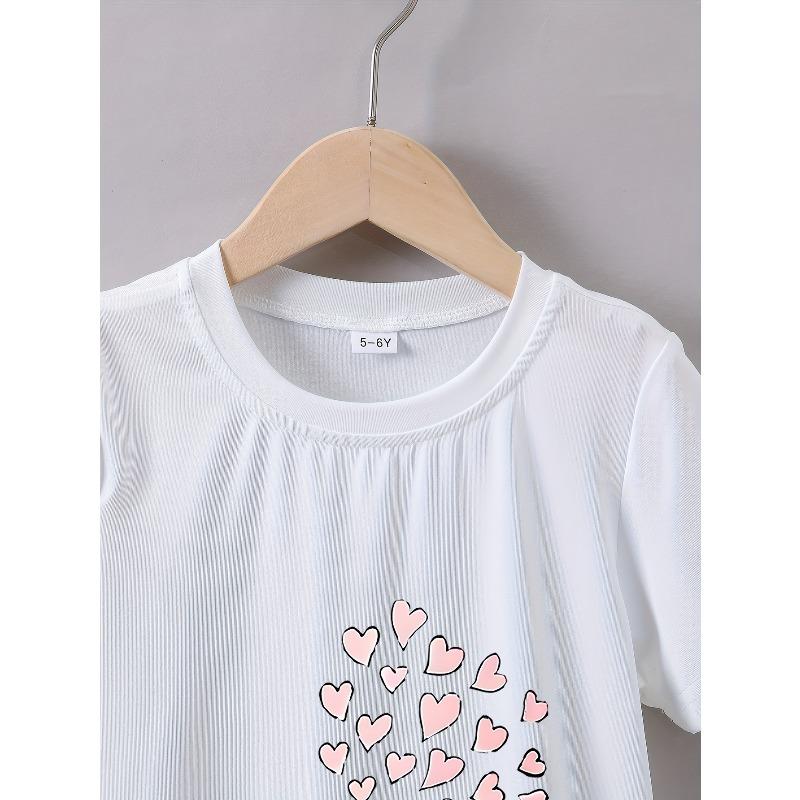 European Sizes Girls' Summer Short Sleeve "Little Elephant Love" Print T-Shirt