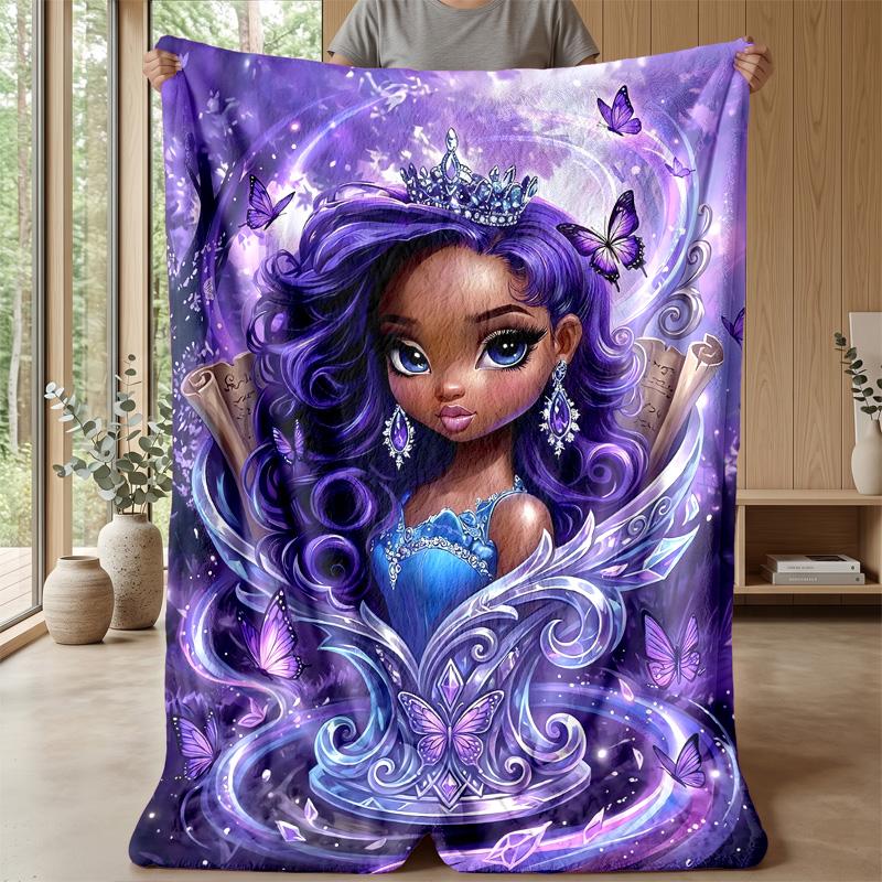 Purple Butterflies and Roses Theme Blanket Lightweight Warm Flannel Blanket Decorative Throw Blanket for Home Decoration