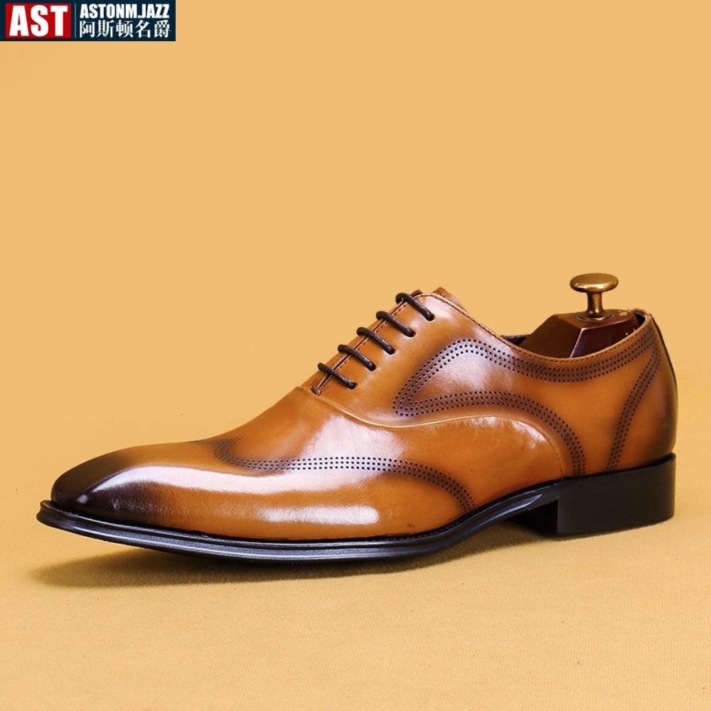 2024 New Men Dress Shoes Leather Shoes Fashion Derby Shoes Classic Casual Business Wedding Footwear Brown Italy Male Formal Shoe