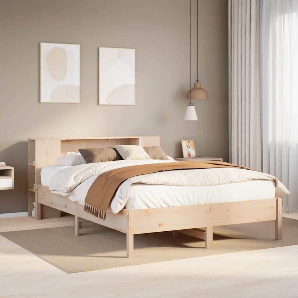 Solid Wood Bed with Shelf Without Mattress 135x190 cm Pine
