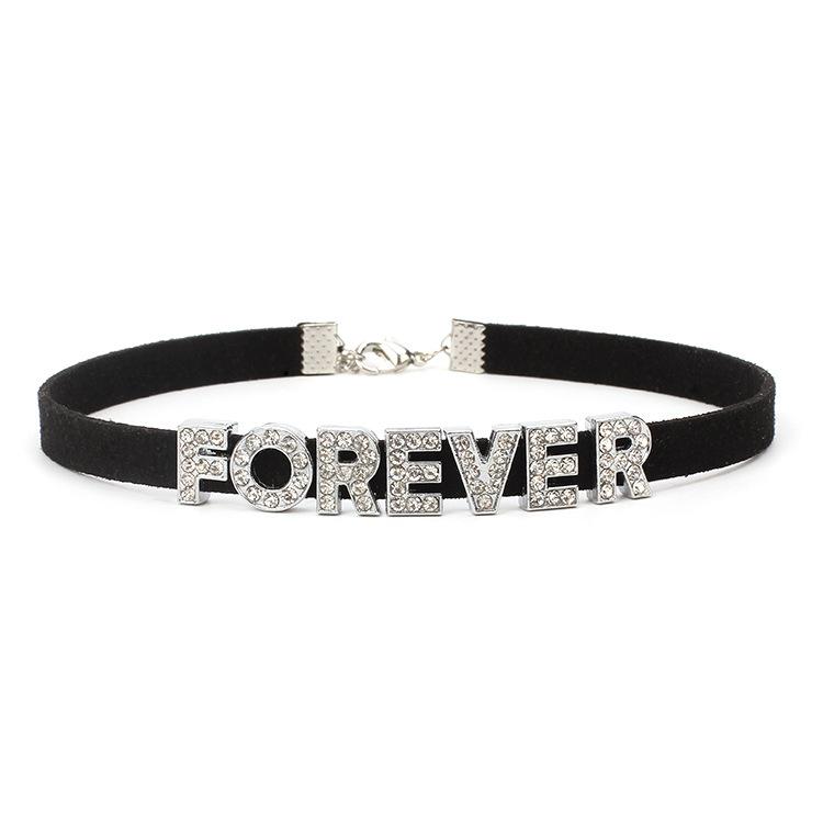 Fleece short necklace choker English letter necklace forever full diamond necklaces light luxury