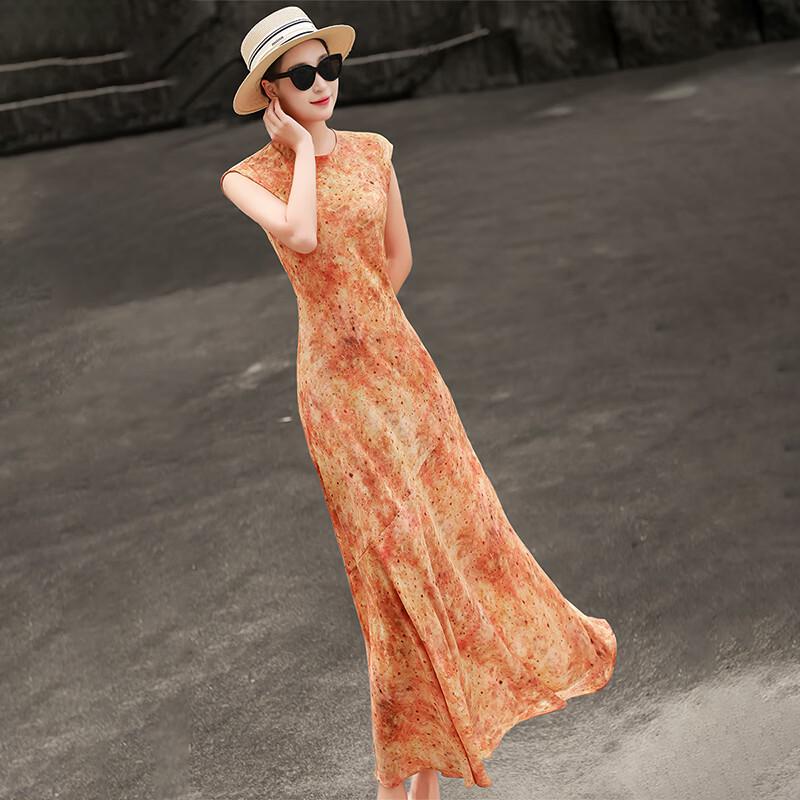 Elegant French Style Sleeveless Printed Midi Dress XL